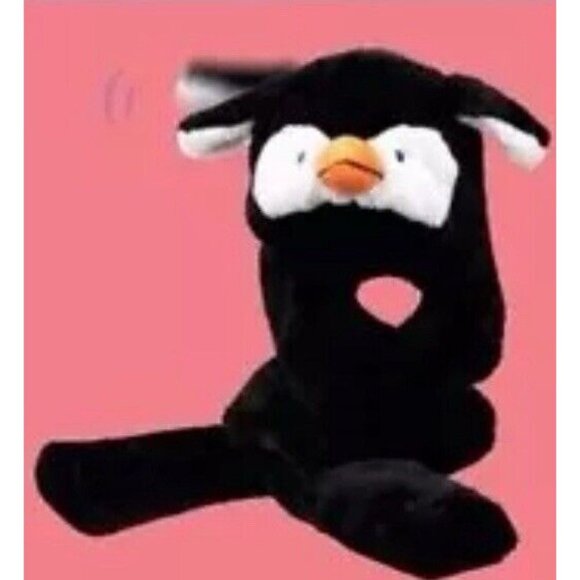 Black Penguin Winter Hat with Moving Jumping Ears for Kids/Adults Plush, New - Picture 2 of 7